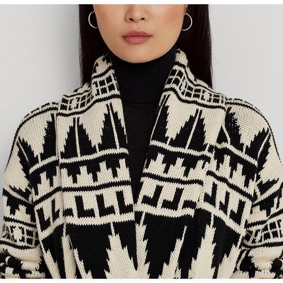 Lauren Ralph Lauren Geo-Motif 100% Cotton Shawl Collar Women’s Cardigan XXL Boho - Picture 3 of 16